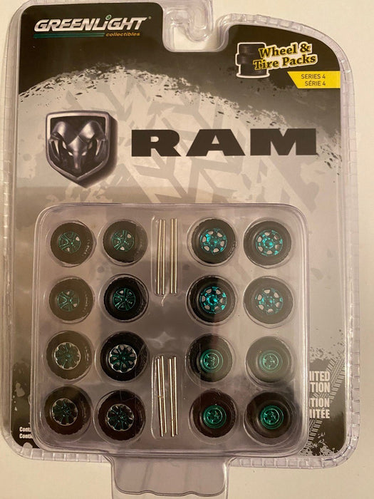 RAM  Wheel & Tire Pack  - Auto Body Shop series 4 - GREENMACHINE 1/64   - 16070 CGR