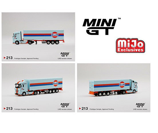 Mercedes-Benz Actros With 40 Ft Container - GULF  -   MINI GT 1/64  -  MGT00213 - Passion Diecast