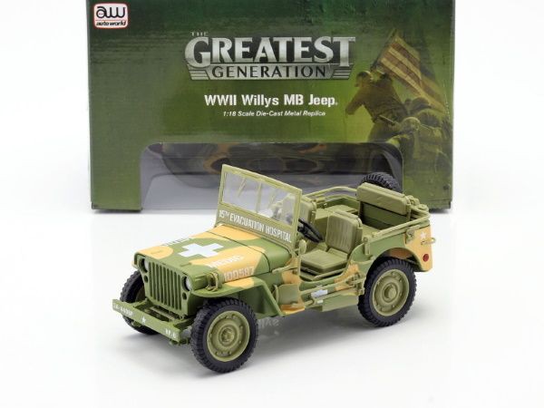 1941 Willys MB Jeep US Army Medic Camo -  Autoworld -1-18 -  AWML005 A - Passion Diecast