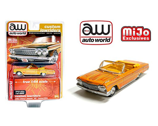 1962 Chevy Impala SS Convertible Metallic Yellow - Lowriders - Auto World 1/64 MiJo Exclusives - CP7739 - Passion Diecast 