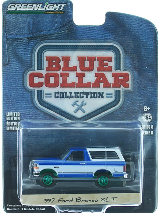 1992 Ford Bronco XLT  Bright Regatta Blue and White - Blue Collar - GREENMACHINE 1/64 -  35180 FGR