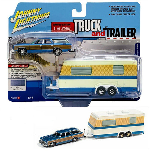 1973 Chevy Caprice Station Wagon Blue with Camper Trailer  - Johnny Lightning  1:64 - JLBT013 B -  Passion Diecast 