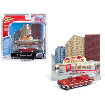 American Snapshots - Diorama 1959 Chevrolet Impala Convertible Red - Johnny Lightning -  1:64 - JLDR005 B  Passion Diecast 
