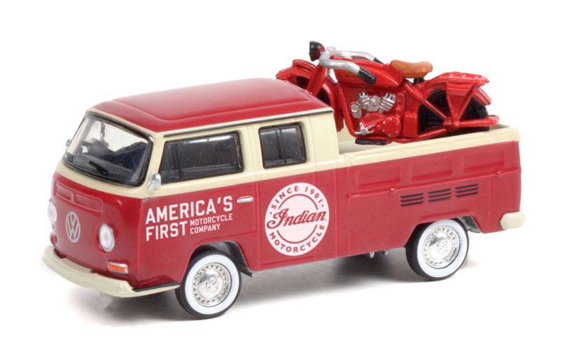 1968 Volkswagen Type 2 Double Cab Pickup Indian Motorcycle Sales - Club Vee-Dub Series 13  Greenlight 1/64  - 36030 A
