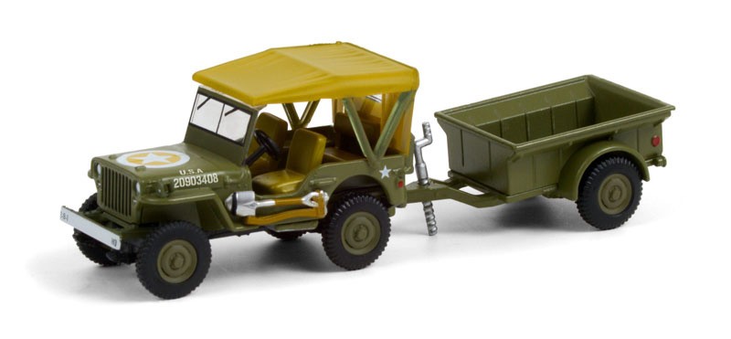 1943 Willys MB Jeep and 1/4 Ton Cargo Trailer - Hitch & Tow 22, 1/64 Greenlight - 32220 A