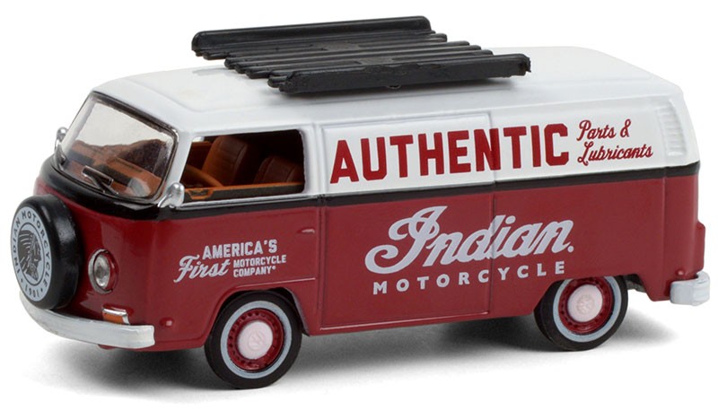 1972 Volkswagen Type 2 Panel Van - Indian Motorcycle Parts & Service- Club Vee-Dub Series 12 Greenlight 1/64 - 36020 B