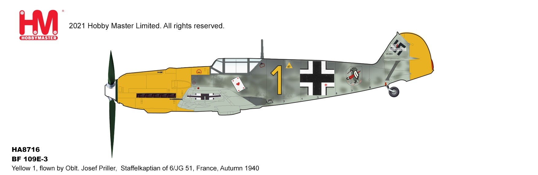 Messerschmitt Bf 109E Luftwaffe 6/JG 51, Josef Priller, St. Inglevert Airfield, France, Autumn 1940 - Hobby Master 1/48 HA8716 -