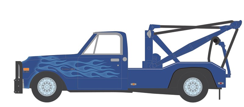 1969 Chevrolet C-30 Dually Wrecker in Blue and Black with Flames - Dually Drivers 8 - Greenlight 1-64 - 46080 A