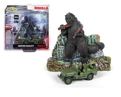 Godzilla Facade- Willys Jeep MB Japan Police Green - Johnny Lightning -  1:64 - JLSP065 - Passion Diecast 