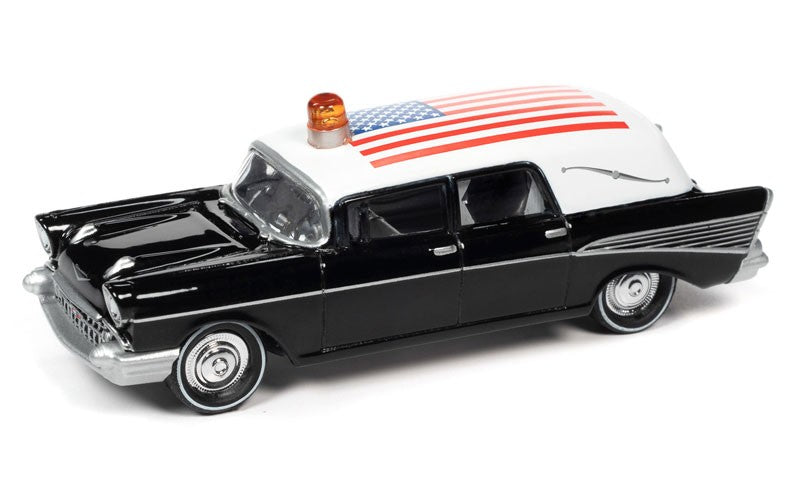 1957 Chevrolet Hearse Black - Johnny Lightning -  1/64 - JLSP144-24
