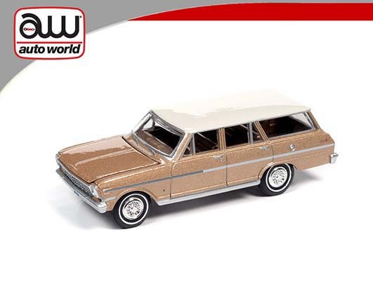 1963 Chevy II Nova 400 Station Wagon Saddle Tan Polly - Auto World 1/64 - AWSP067 A
