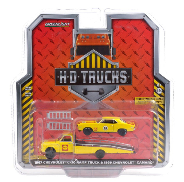 1967 Chevrolet C-30 Ramp Truck with 69 Camaro Shell Oil  - H.D. Trucks  Series 20  1/64 Greenlight  33200 A