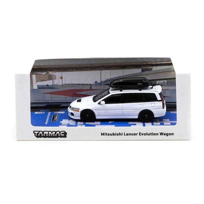 Mitsubishi Lancer Evolution Wagon With Roof Top Sky Box White - Tarmac Works  1/64 - T64R-042-WH