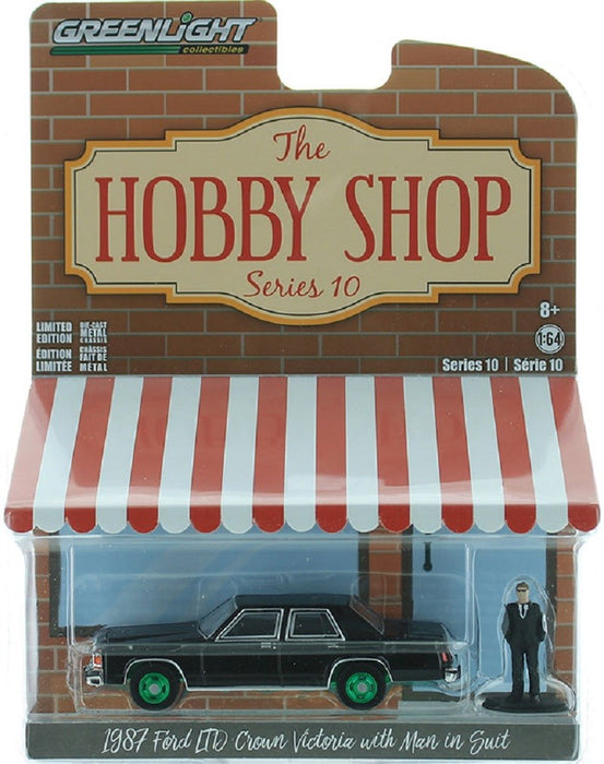 1987 Ford LTD Crown Victoria  with Man in Black Suit - Hobby Shop Series 10 - 1/64 GREENMACHINE -  97100 EGR