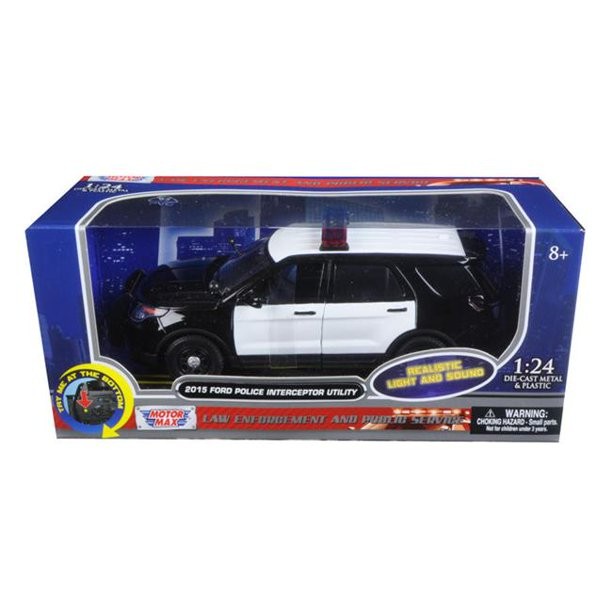 2015 Ford Police Interceptor Utility  with Flashing Light Bar, Front & Rear Lights & 2 Sounds-Motormax 1/24-79536-PassionDiecast