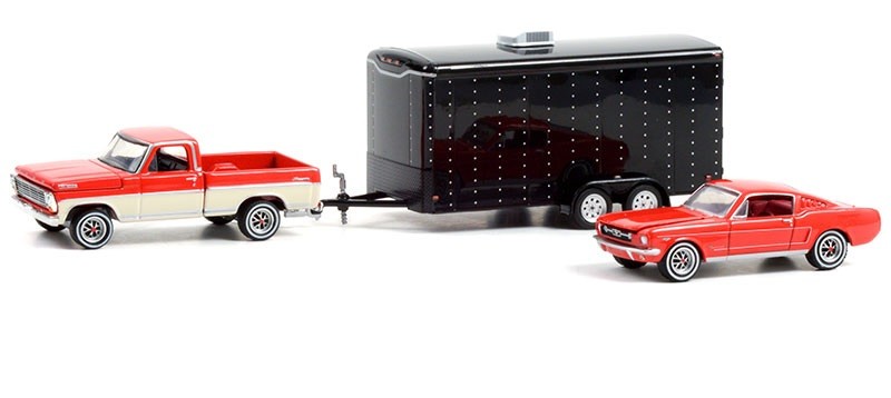 1967 Ford F-100 with 1965 Ford Mustang Fastback in Enclosed Car Hauler - The Cars That Made America - 1/64 Greenlight - 31120 C