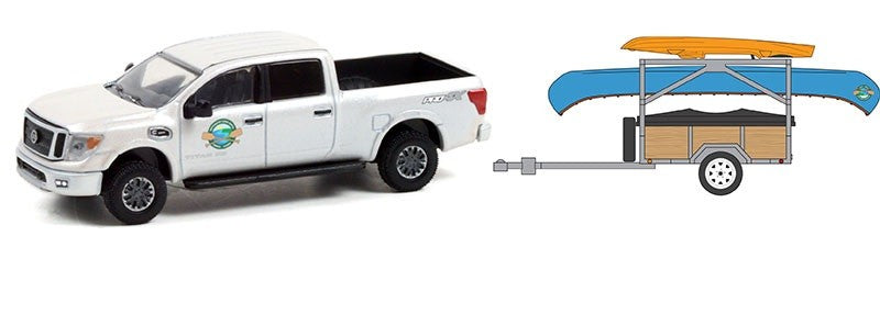 2019 Nissan Titan XD Pro-4X  with Canoe Trailer,  Canoe and Kayak - Hitch & Tow 23, 1/64 Greenlight - 32230 A