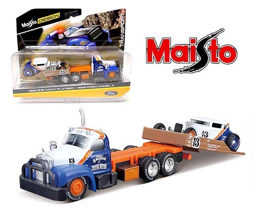1953 Mack B-61 Flatbed With 1929 Ford Model A - Maisto 1:64  Design Elite Transport  - 15055-21A - Passion Diecast 