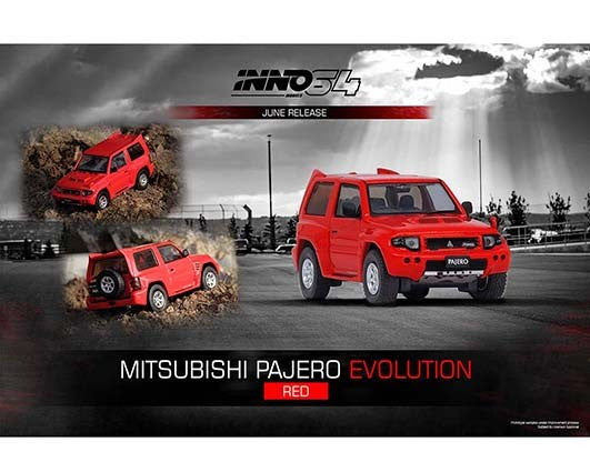 Mitsubishi Pajero Evolution With Extra Wheels  Red  - INNO 64 - 1/64  - EVOP-RED - Passion Diecast 