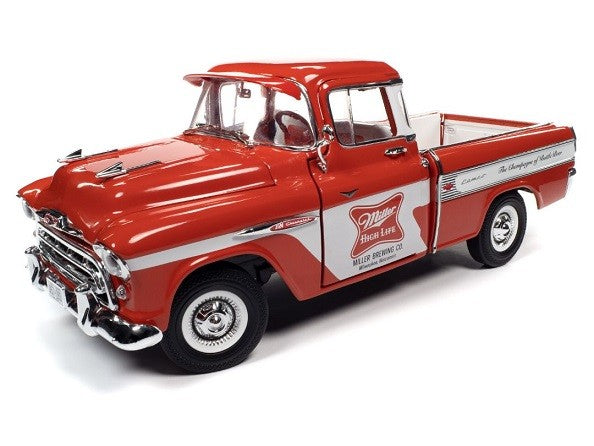 1957 Chevy Cameo Pickup Miller High Life (Miller Beer) Red/White - Auto World 1/18 - AW287