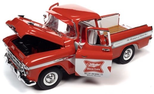1957 Chevy Cameo Pickup Miller High Life (Miller Beer) Red/White - Auto World 1/18 - AW287