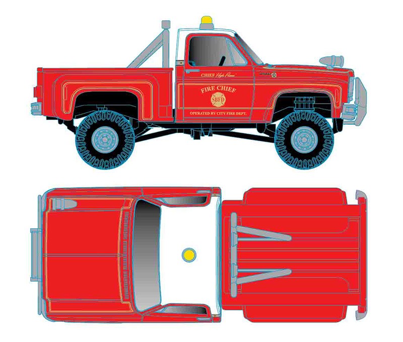 1976 Chevrolet Scottsdale 4x4 Fire Truck - Chief High Flame - M2 Machine Hobby Exclusive 1:64 - 31500-MJS35 - Passion Diecast 