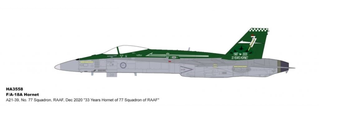 McDonnell Douglas F/A-18A Hornet A21-39, No. 77 Sqn RAAF, Dec 2020 "33 Years Hornet" - Hobby Master 1/72 HA3558