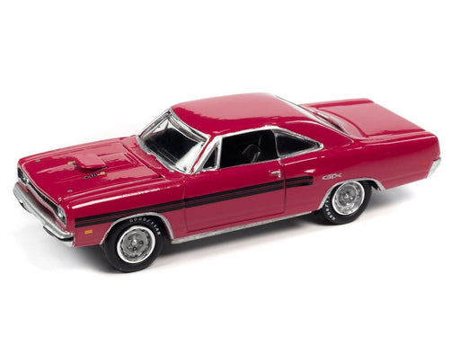 1970 Plymouth GTX Moulin Rouge with Black Dual Side Stripes - Muscle Car USA Johnny Lightning 1:64 - JLSP177 A   JLMC027
