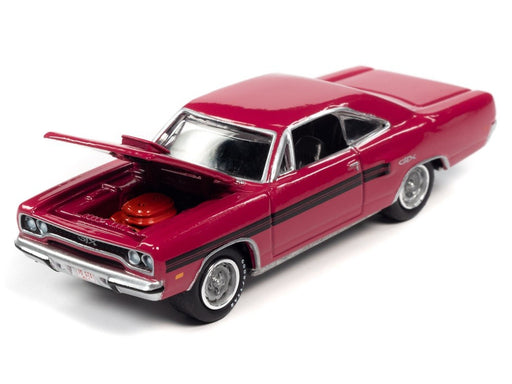 1970 Plymouth GTX Moulin Rouge with Black Dual Side Stripes - Muscle Car USA Johnny Lightning 1:64 - JLSP177 A   JLMC027