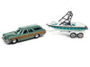 1973 Chevy Caprice Woody Wagon Green with Mastercraft Boat and Trailer - Johnny Lightning  1:64 - JLBT015 JLSP204-A