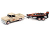 1965 Chevy Stepside Pickup Beige, Orange, and Black with Bass Boat and Trailer - Johnny Lightning  1:64 - JLBT015 JLSP203-A