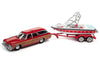 1973 Chevy Caprice Woody Wagon White and Red with Mastercraft Boat and Trailer - Johnny Lightning 1:64 - JLBT015 -  JLSP204 B