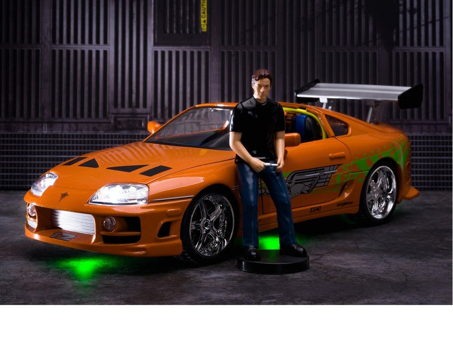 Fast & Furious 1995 Toyota Supra With Brian Figure & Working Lights  -  Jada 1/18 -  31139 Passion Diecast 
