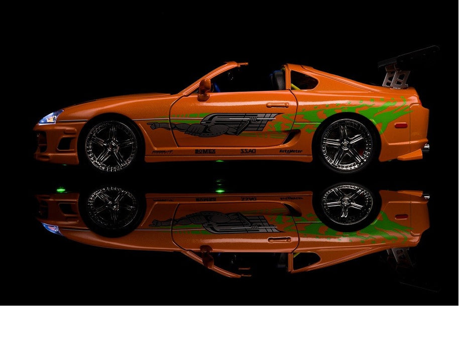 Fast & Furious 1995 Toyota Supra With Brian Figure & Working Lights  -  Jada 1/18 -  31139 Passion Diecast 