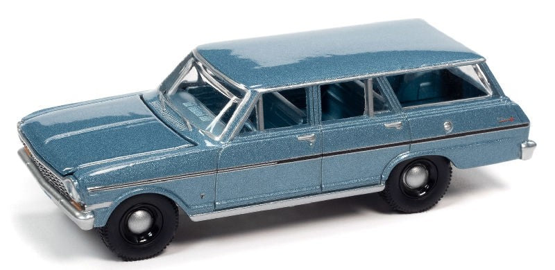 1963 Chevy II Nova Station Wagon in Silver Blue  - Auto World 1/64 -  AWSP083 B