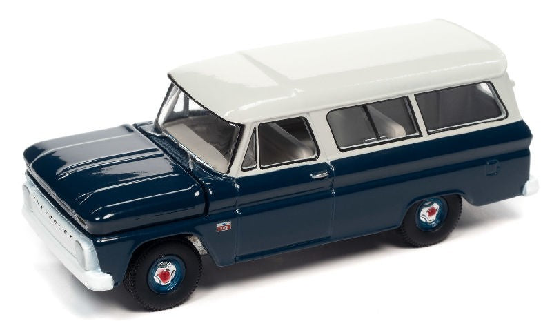 1966 Chevrolet Suburban in Dark Blue Body with White Roof  - Auto World 1/64 -  AWSP091 B  -  Passion Diecast 