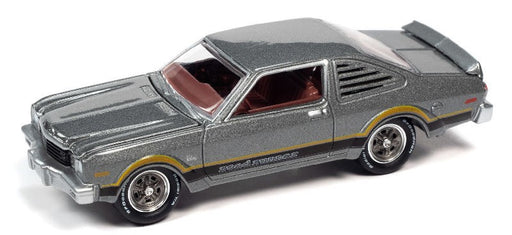 1976 Plymouth Road Runner in Silver Cloud Poly Black & Orange Side Stripes & RR Side Script  - Johnny Lightning 1/64 - JLSP197 B
