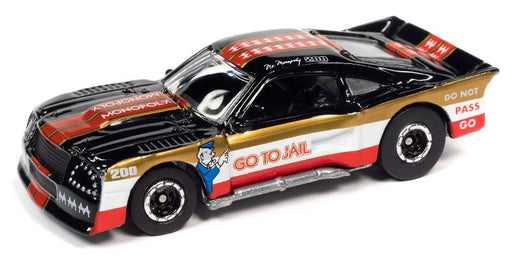 Monopoly - 1975 Ford Mustang Cobra II Racer Black and White with Red Stripes - Johnny Lightning 1/64 - JLSP214