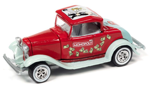Monopoly - 1932 Ford Hi Boy Coupe in Red and Light Green - Free Parking - Johnny Lightning 1/64 - JLSP213