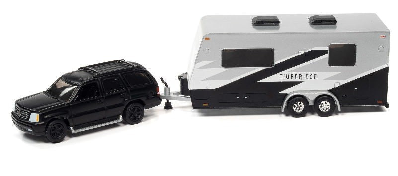 2005 Cadillac Escalade Matte Black Camper Trailer - Truck&Trailers - Johnny Lightning  1:64 -  JLSP200 B B