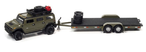 2004 Hummer H2 Moss Green with Open Trailer - Truck&Trailers - Johnny Lightning  1:64 -  JLSP200 A C