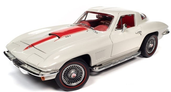 1967 Chevy Corvette 427 White / Red Stripe -  Auto World - 1/18 -  AMM1279 - Passion Diecast 