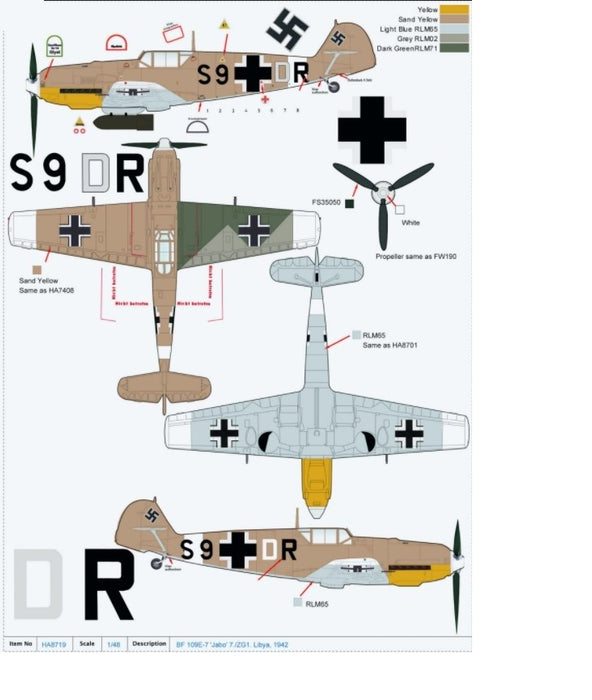 Messerschmitt Bf 109E / Luftwaffe 7./ZG 1, S9+DR, Libya, 1942 / Hobby Master 1:48 HA8719