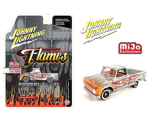 1966 Chevy Pick Up Silver with Flames Limited 3,600 Pcs - Johnny Lightning 1:64 - JLCP7361 - Passion  Diecast 