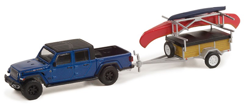 2021 Jeep Gladiator Texas Trail Trailer with Canoe - Hitch & Tow 24, 1/64 Greenlight - 32240 C - Passion Diecast