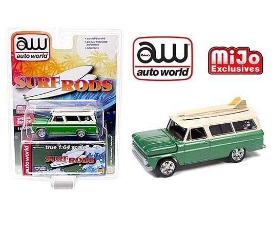 Mijo Exclusive - 1965 Chevrolet Suburban Custom Matte Black With Flames Limited 3,600 - Auto World 1:64 - CP7831
