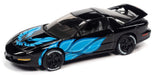 1993 Pontiac Firebird T/A in Black with Blue Firebird Flames - Black with Flames - Johnny Lightning 1:64 - JLSP210 B