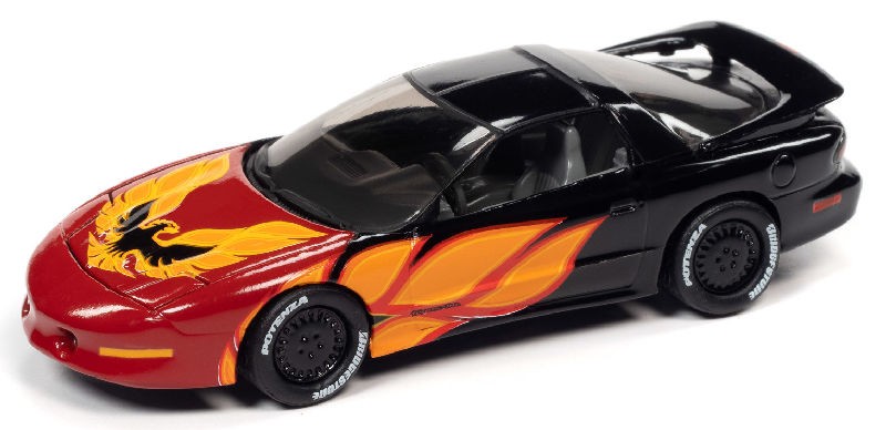 1993 Pontiac Firebird T/A in Black with Red Firebird Flames - Black with Flames - Johnny Lightning 1:64 - JLSP210 A