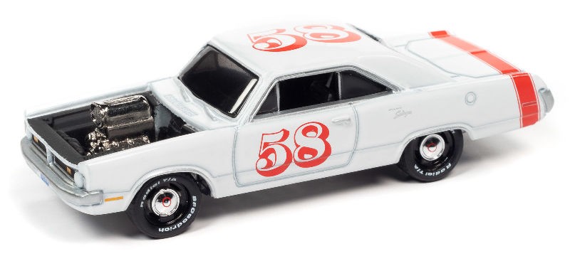 1970 Dodge Dart in Gloss White with Red Stripe  - Spoilers - Johnny Lightning 1:64 - JLSP211 A