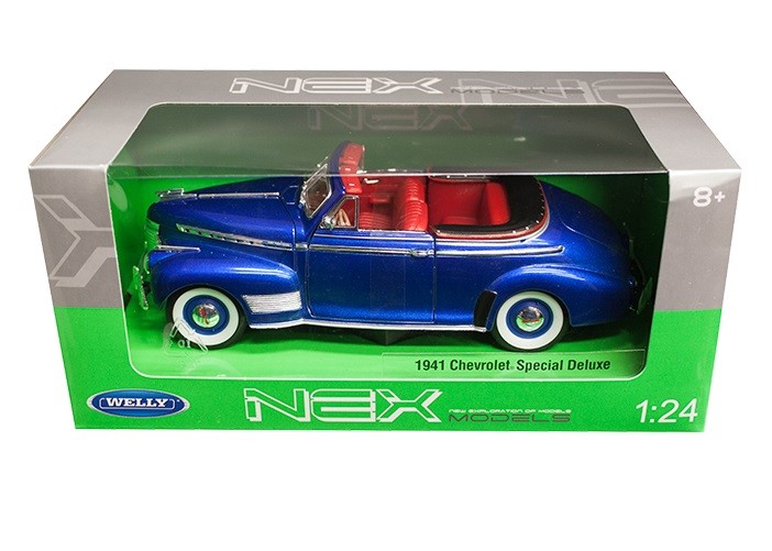 1941 Chevrolet Special Deluxe Convertible Blue - Welly 1/24 - 22411 MBL - Passion Diecast 